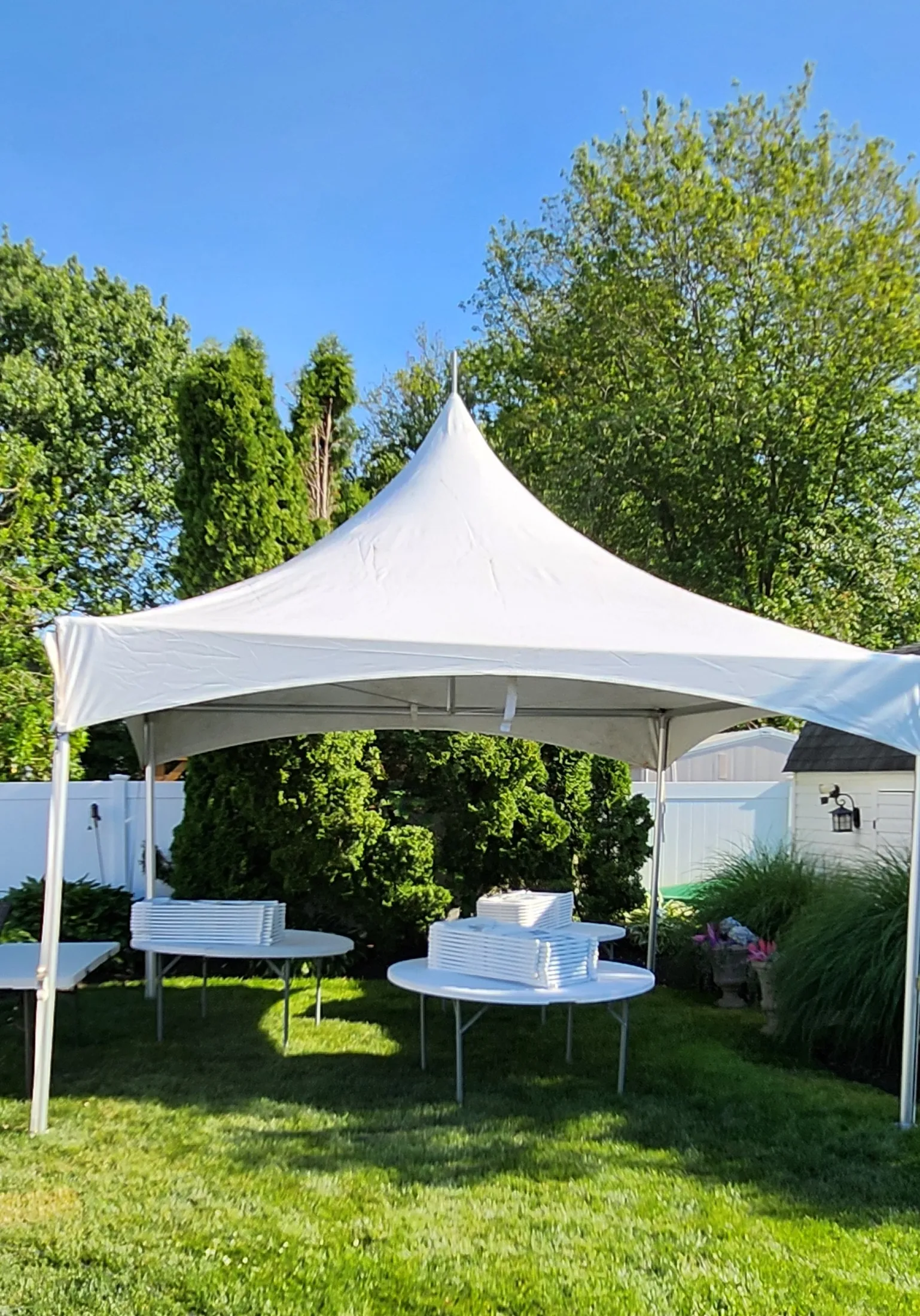 Starter tent package, 15x15 high peak tent with tables and chairs on Long Island NY