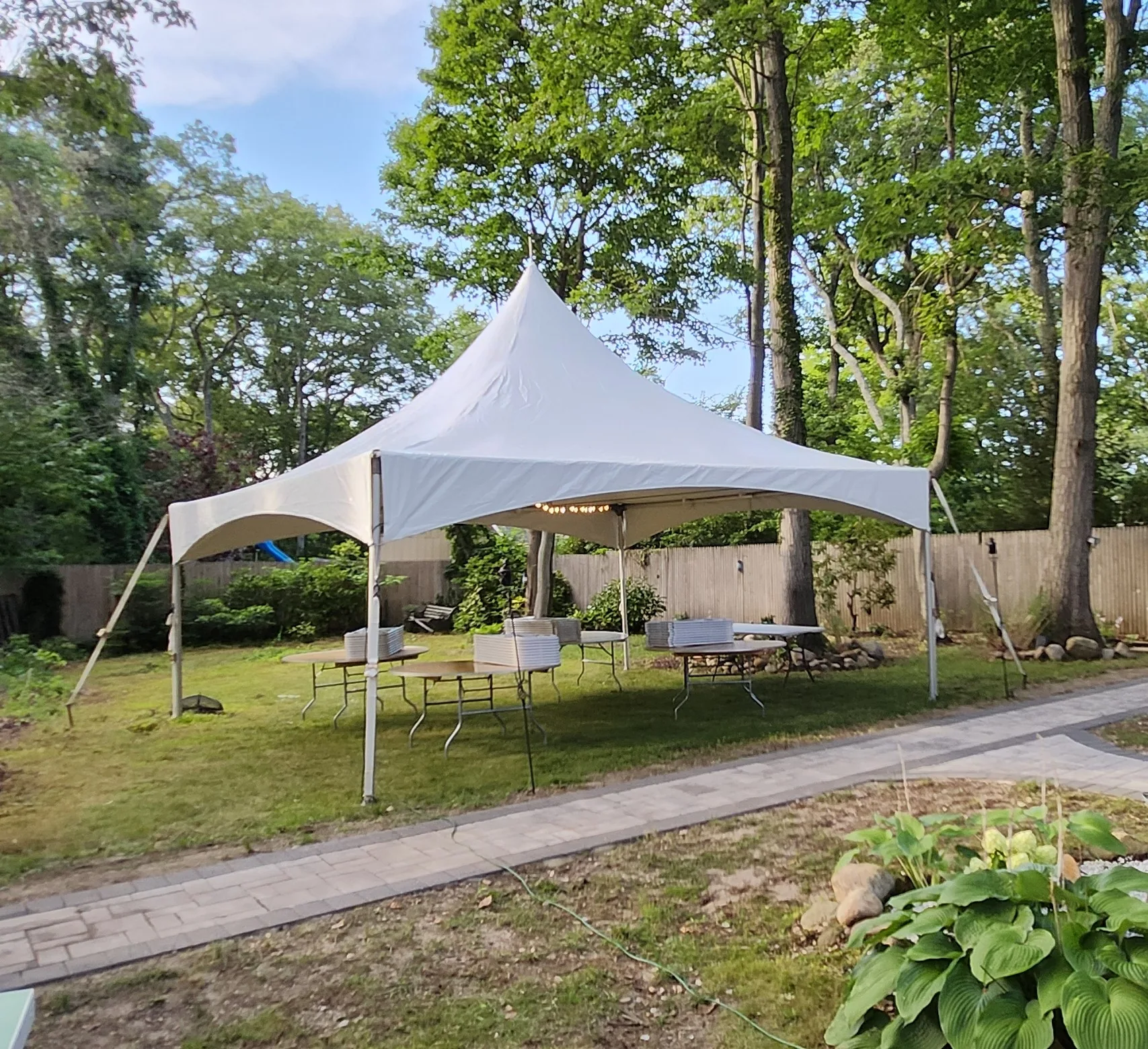 20x20 high peak tent package with tables and chairs on Long Island NY, by Tent Pro Event Rentals