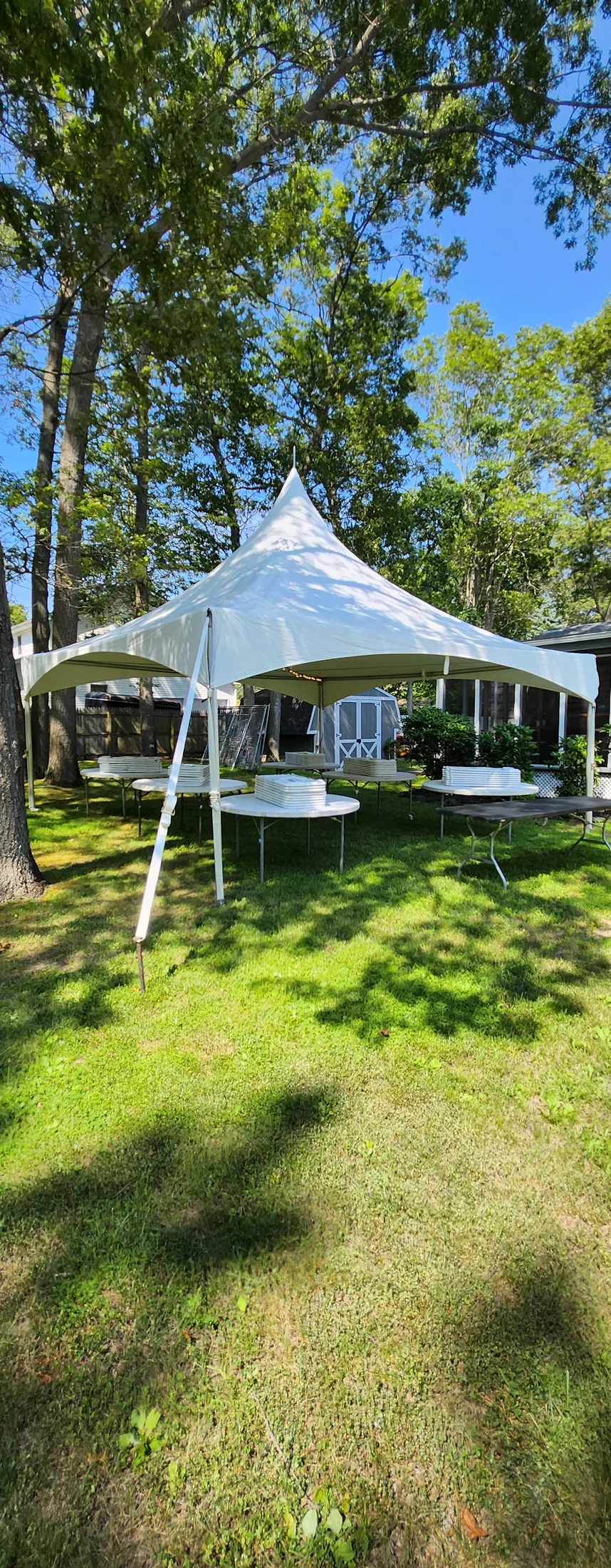 20x20 high peak tent package with tables and chairs on Long Island NY, by Tent Pro Event Rentals
