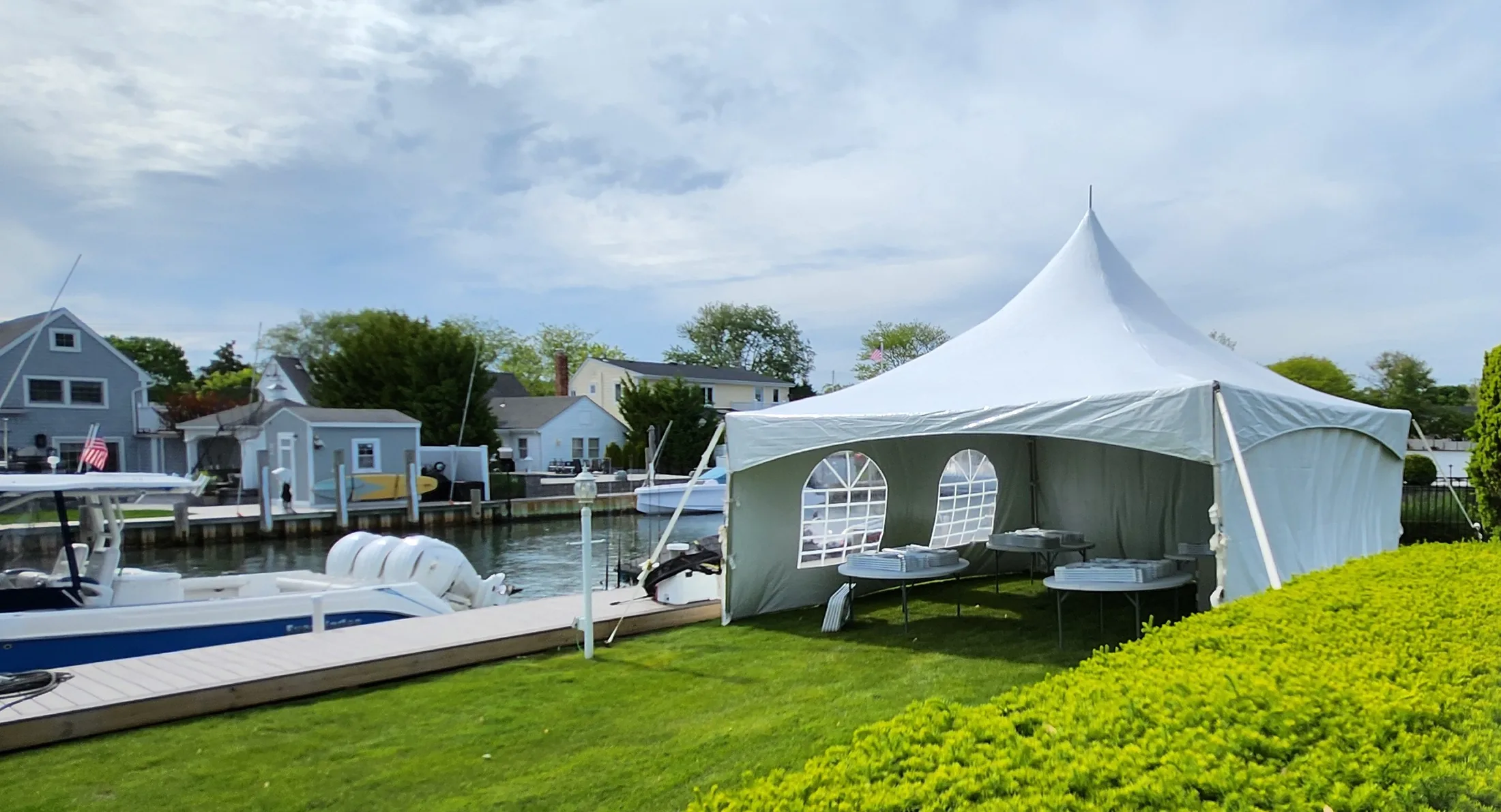 20x20 high peak tent with sidewalls on Long Island NY
