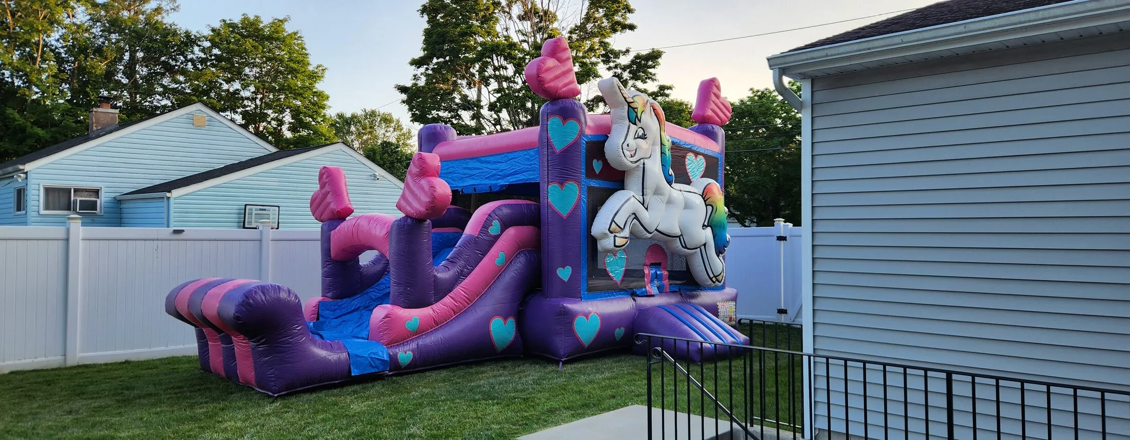 Unicorn bounce house with slide rental on Long Island NY