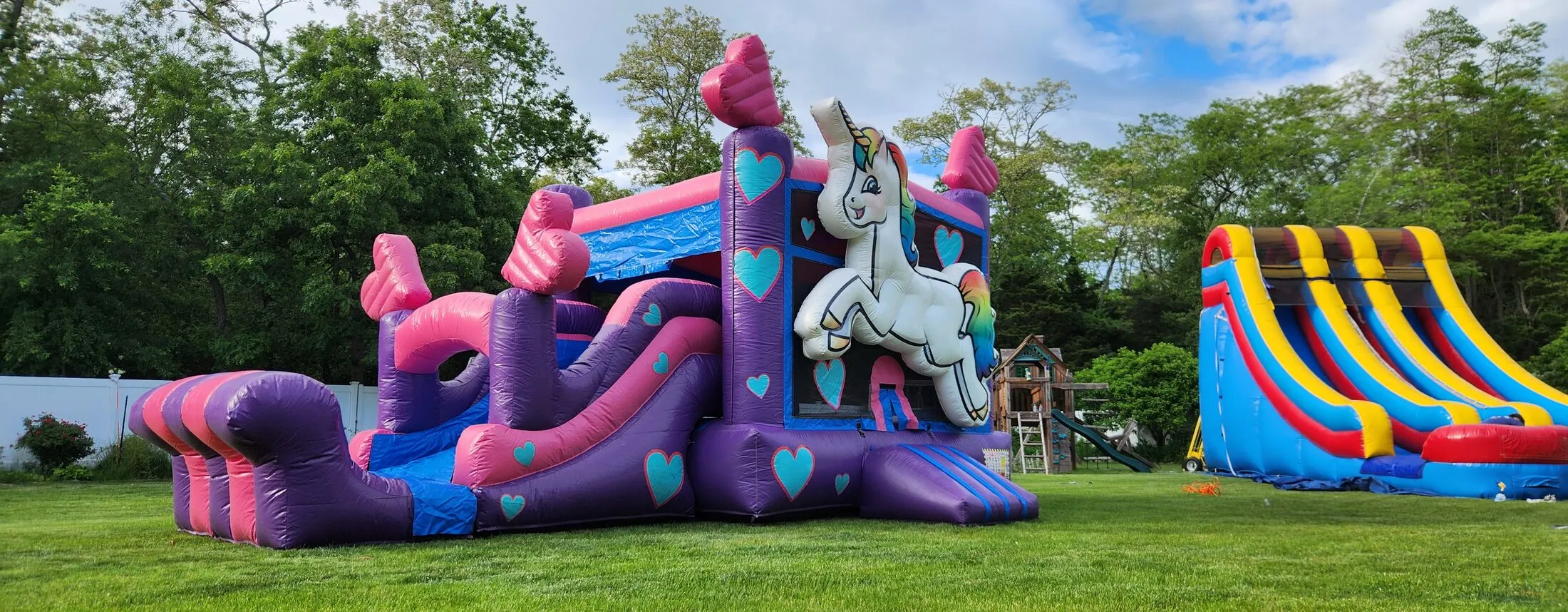 Unicorn bounce house with slide rental on Long Island NY