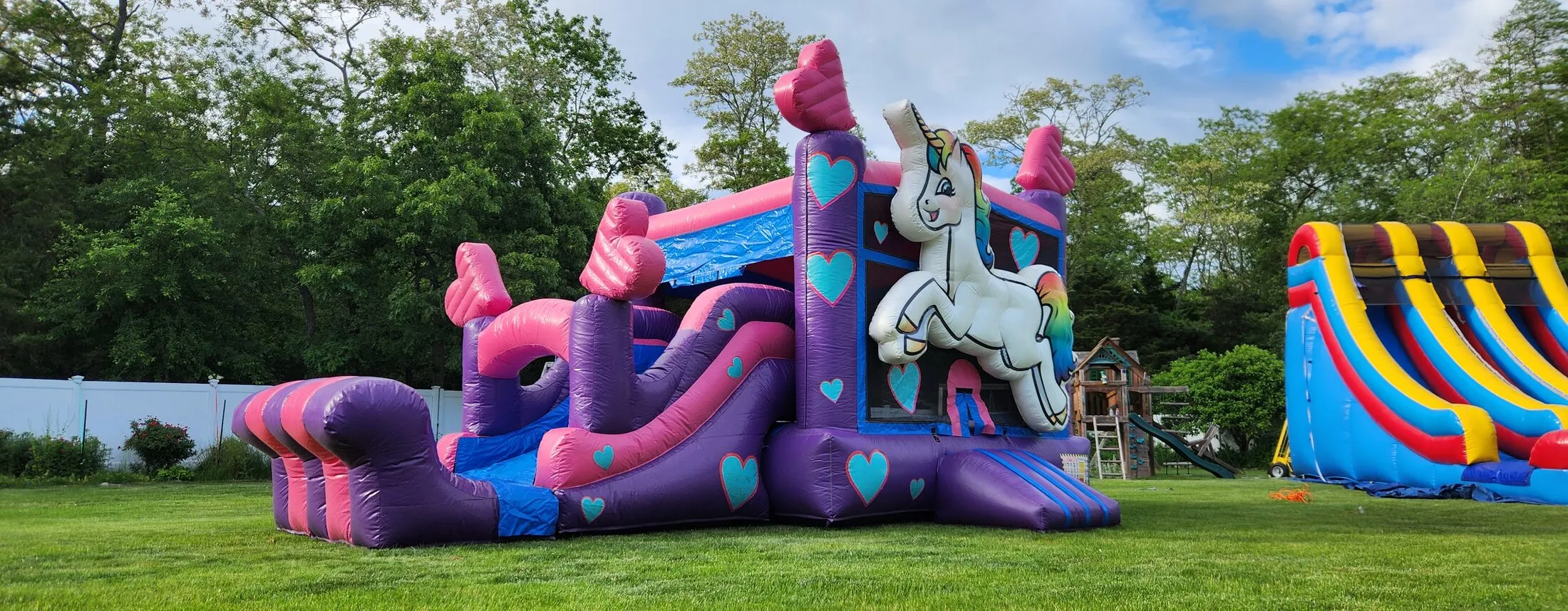 Unicorn bounce house with slide rental on Long Island NY